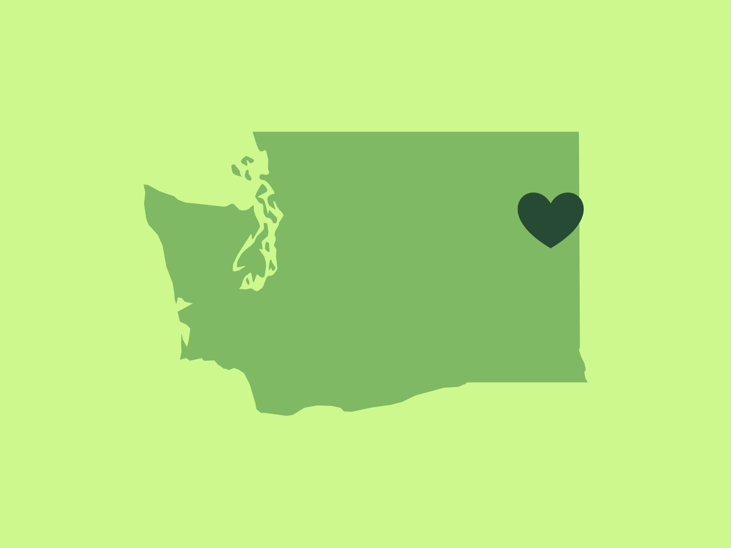 A photo of Washington state with a heart above Spokane