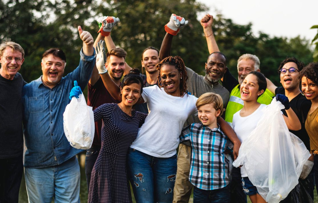 Group of diversity people volunteer charity project