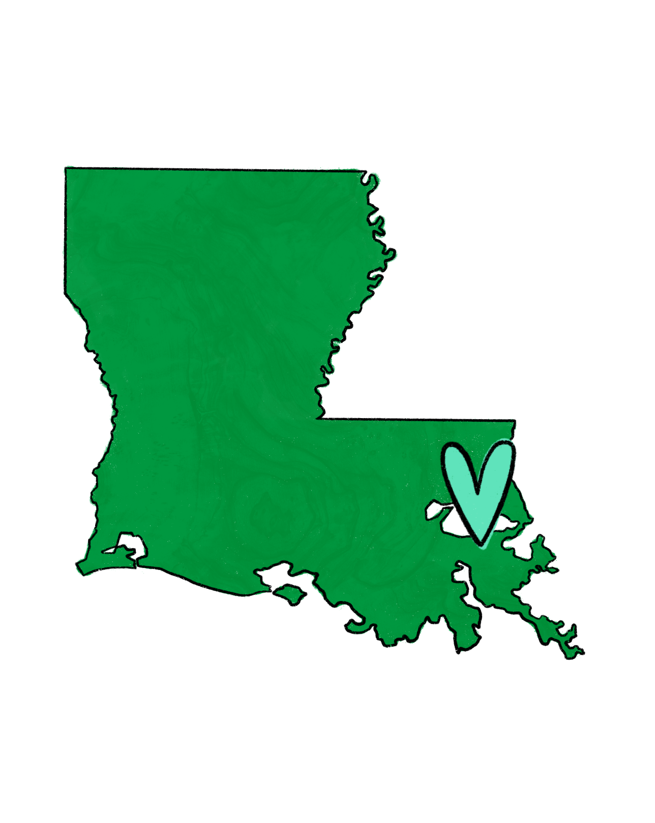 Green Louisiana with a green heart