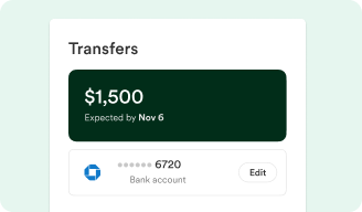 screen shows the ability to transfer your funds to your bank