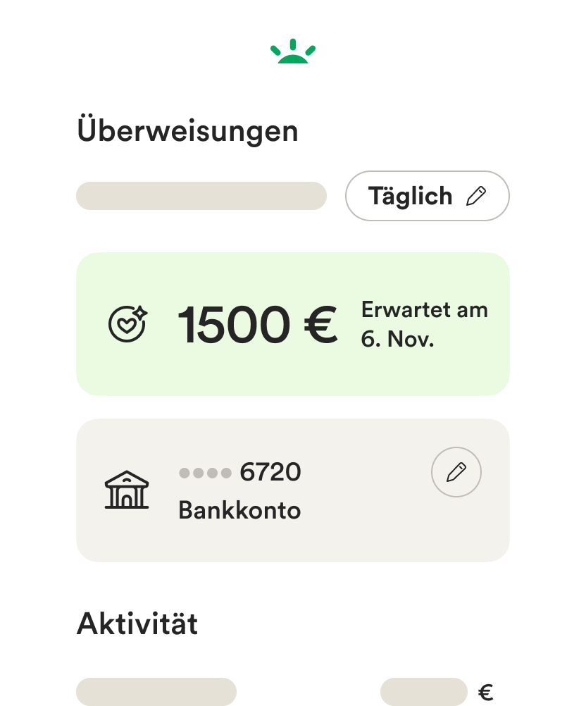 Wireframe-Benutzeroberfläche für Mobilgeräte für die Einstellungen für Banküberweisungen