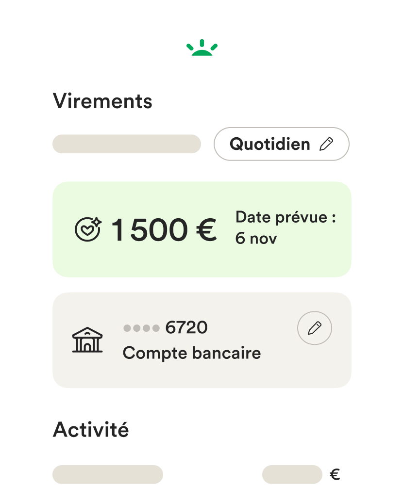 Wireframe de l'interface utilisateur mobile pour la configuration des virements bancaires