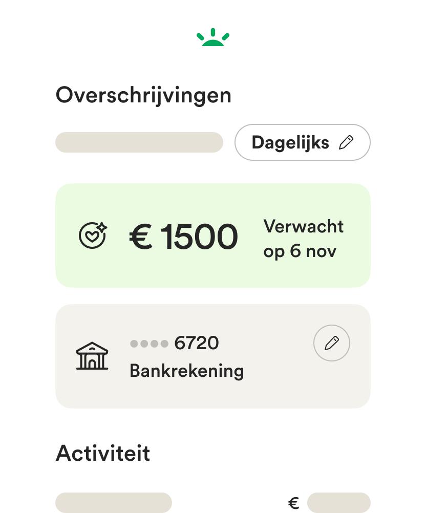 Wireframe mobiele UI voor instellingen voor bankoverschrijvingen